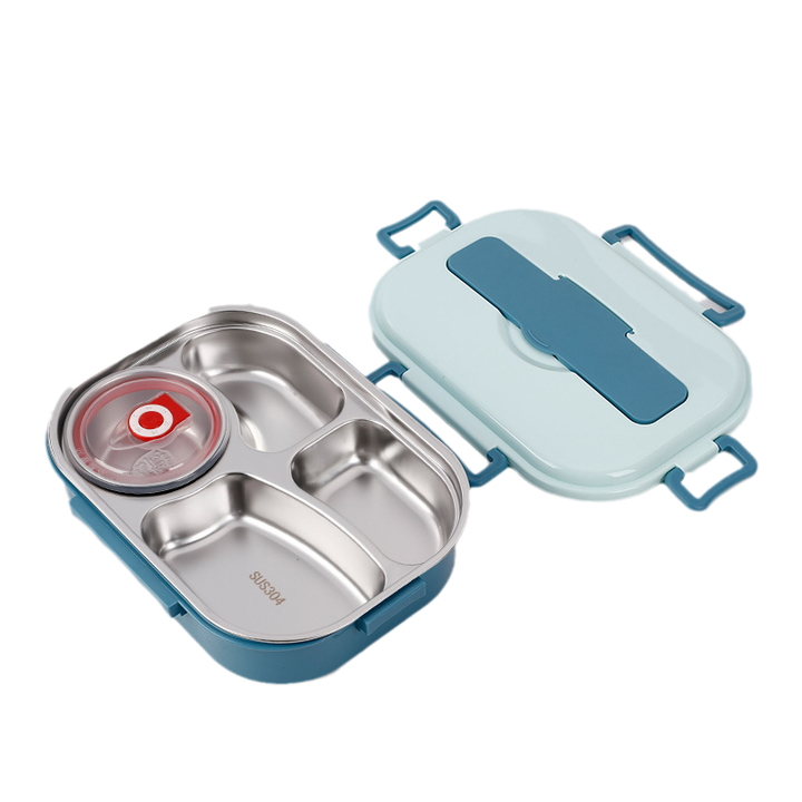 Stainless Steel Thermo Lunchbox - SteelLunch-Blue-4 Compartments with Soup Bowls-State of Style