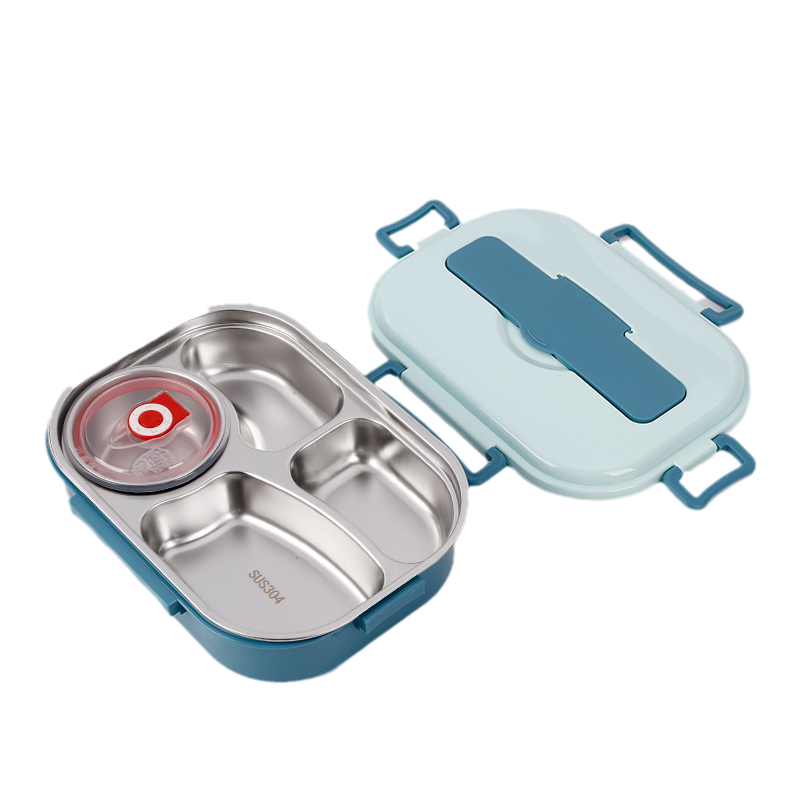 Stainless Steel Thermo Lunchbox - SteelLunch-Blue-4 Compartments with Soup Bowls-State of Style