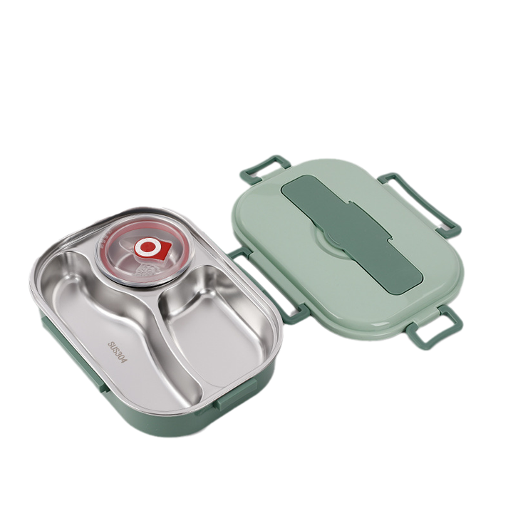 Stainless Steel Thermo Lunchbox - SteelLunch-Green-3 Compartments with Soup Bowls-State of Style