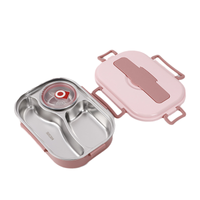 Stainless Steel Thermo Lunchbox - SteelLunch-Pink-3 Compartments with Soup Bowls-State of Style