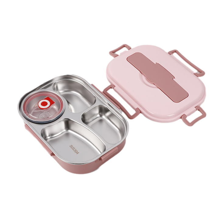 Stainless Steel Thermo Lunchbox - SteelLunch-Pink-4 Compartments with Soup Bowls-State of Style