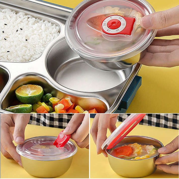 Stainless Steel Thermo Lunchbox - SteelLunch-Yellow-3 Compartments with Soup Bowls-State of Style