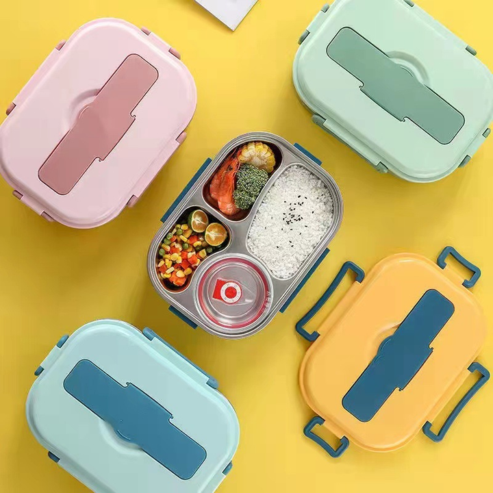 Stainless Steel Thermo Lunchbox - SteelLunch-Yellow-3 Compartments with Soup Bowls-State of Style