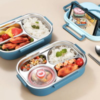 Stainless Steel Thermo Lunchbox - SteelLunch-Yellow-3 Compartments with Soup Bowls-State of Style