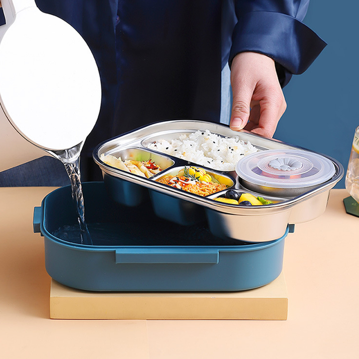 Stainless Steel Thermo Lunchbox - SteelLunch-Yellow-3 Compartments with Soup Bowls-State of Style