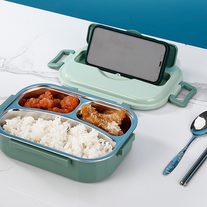 Stainless Steel Thermo Lunchbox - SteelLunch-Yellow-3 Compartments with Soup Bowls-State of Style