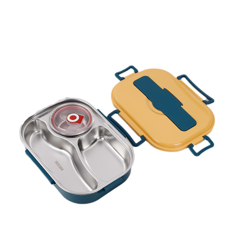 Stainless Steel Thermo Lunchbox - SteelLunch-Yellow-3 Compartments with Soup Bowls-State of Style