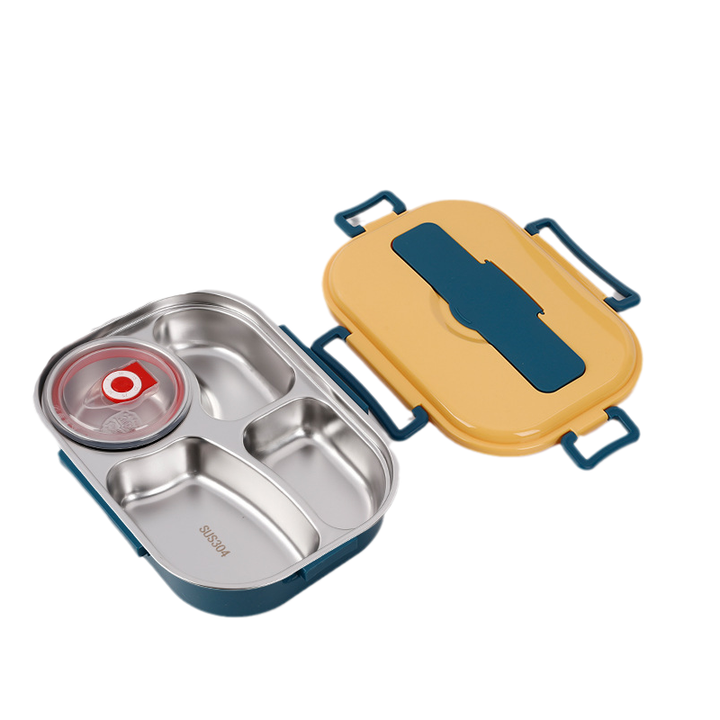 Stainless Steel Thermo Lunchbox - SteelLunch-Yellow-4 Compartments with Soup Bowls-State of Style