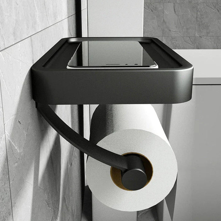 Stalux Toilet Roll Holder with Shelf-Black-State of Style