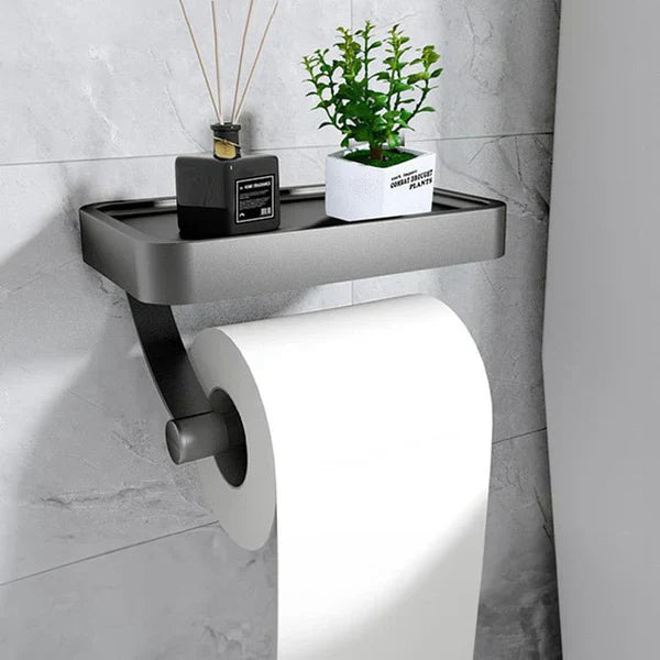 Stalux Toilet Roll Holder with Shelf-Black-State of Style