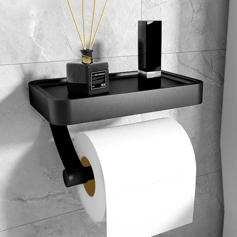 Stalux Toilet Roll Holder with Shelf-Black-State of Style