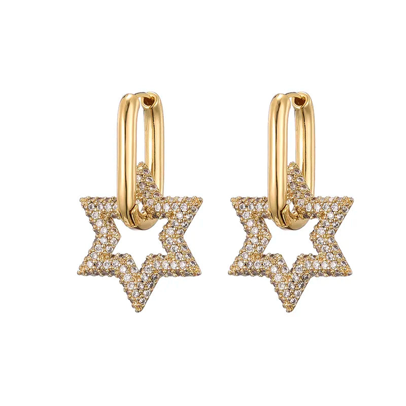 Star Crystal Hoop Earrings | Sparkling Women's Jewellery-WHITE-State of Style