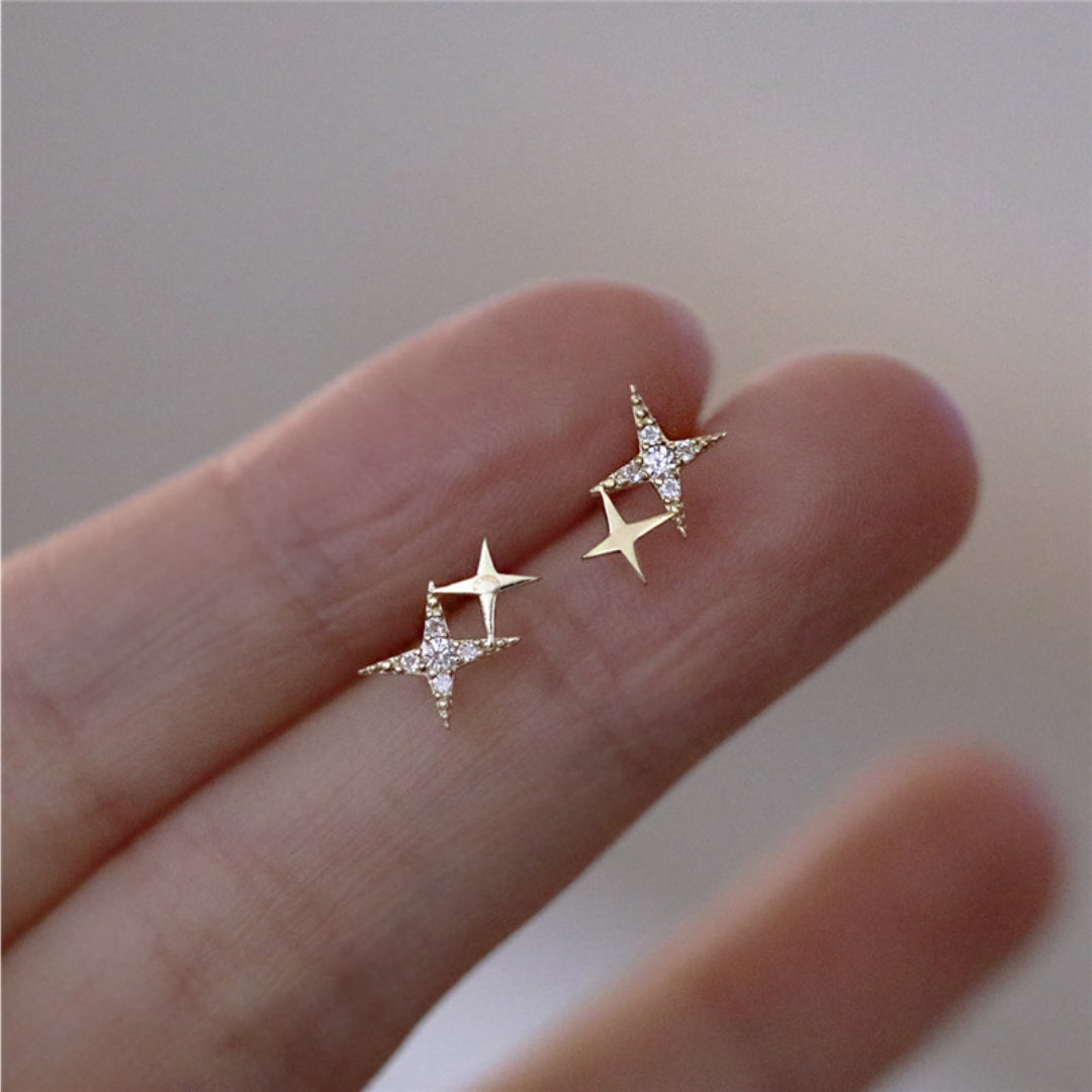 Star-shaped Stud Earrings with Zirconia - Lyra-Gold-State of Style