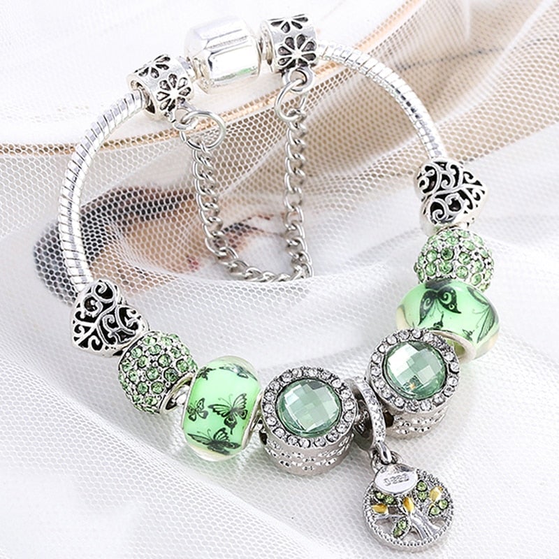 Sterling Silver Bracelet with Green Crystals - Isla-16cm-State of Style