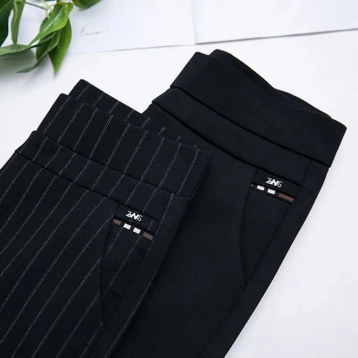 Straight Ladies' Trousers with Elastic High Waist - Sophia-Black-M-State of Style