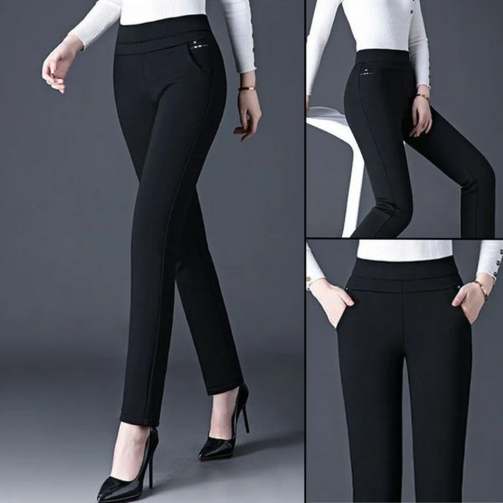 Straight Ladies' Trousers with Elastic High Waist - Sophia-Black-M-State of Style