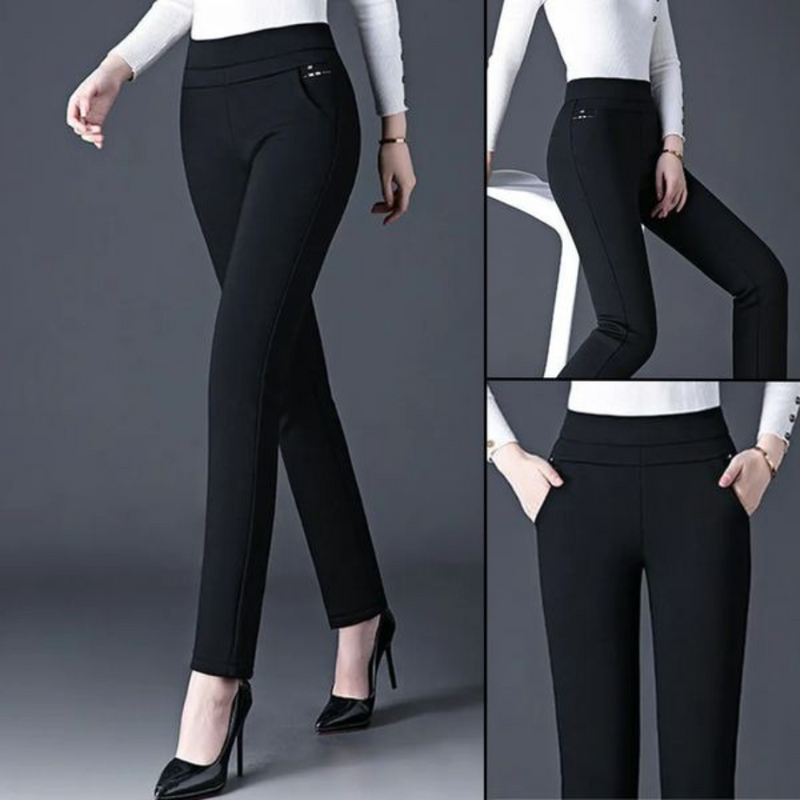 Straight Ladies' Trousers with Elastic High Waist - Sophia-Black-M-State of Style