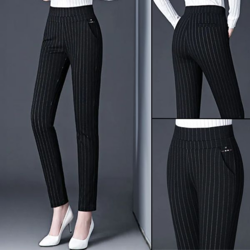 Straight Ladies' Trousers with Elastic High Waist - Sophia-Black-M-State of Style