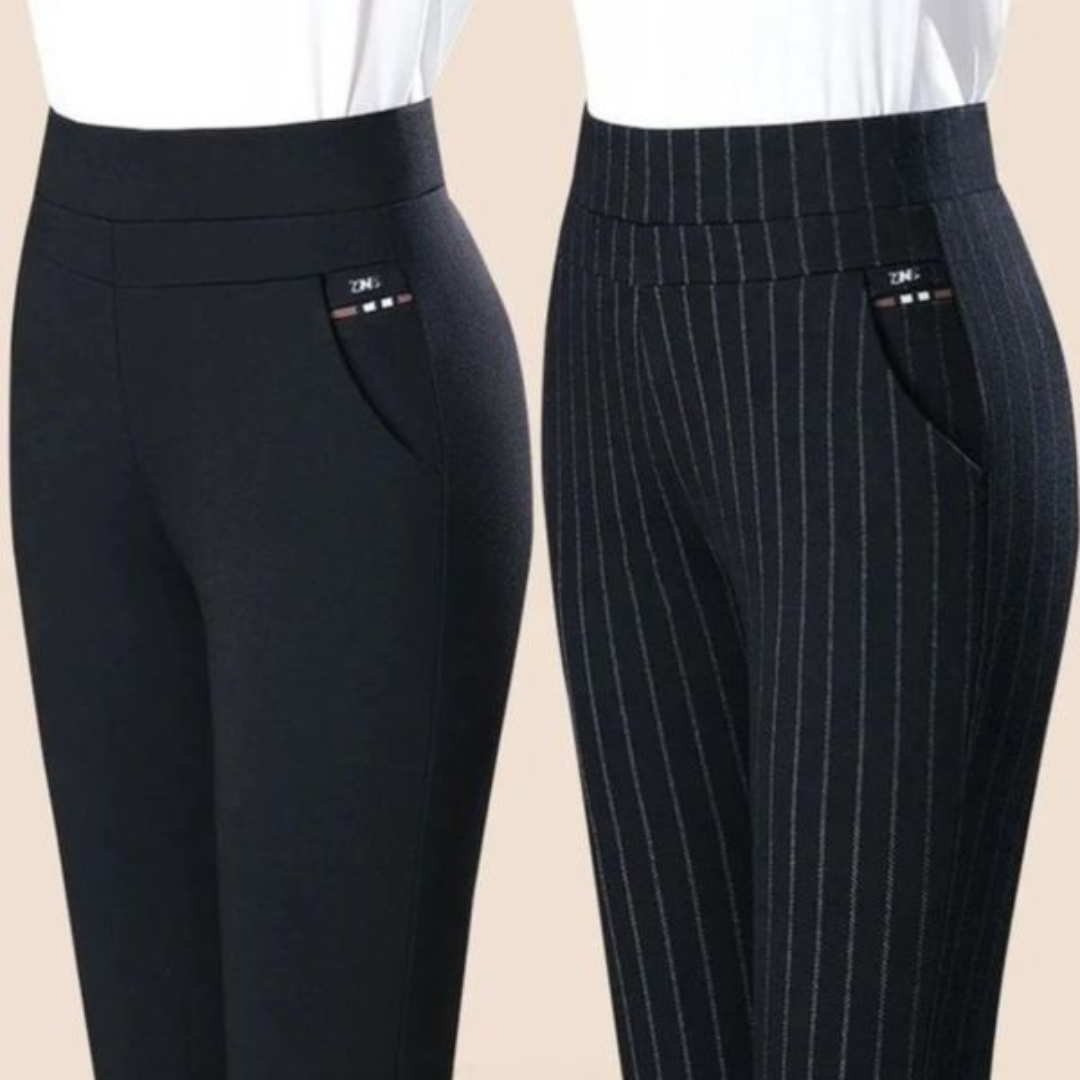 Straight Ladies' Trousers with Elastic High Waist - Sophia-Black-M-State of Style