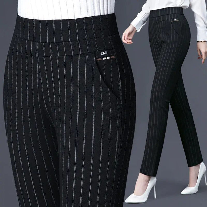 Straight Ladies' Trousers with Elastic High Waist - Sophia-Black-M-State of Style