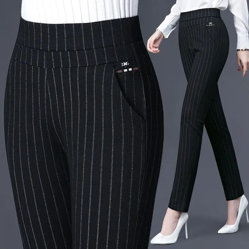 Straight Ladies' Trousers with Elastic High Waist - Sophia-Black-M-State of Style