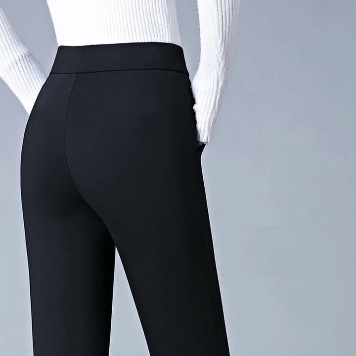 Straight Ladies' Trousers with Elastic High Waist - Sophia-Black-M-State of Style