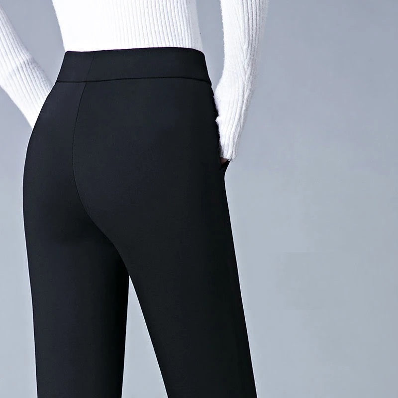Straight Ladies' Trousers with Elastic High Waist - Sophia-Black-M-State of Style