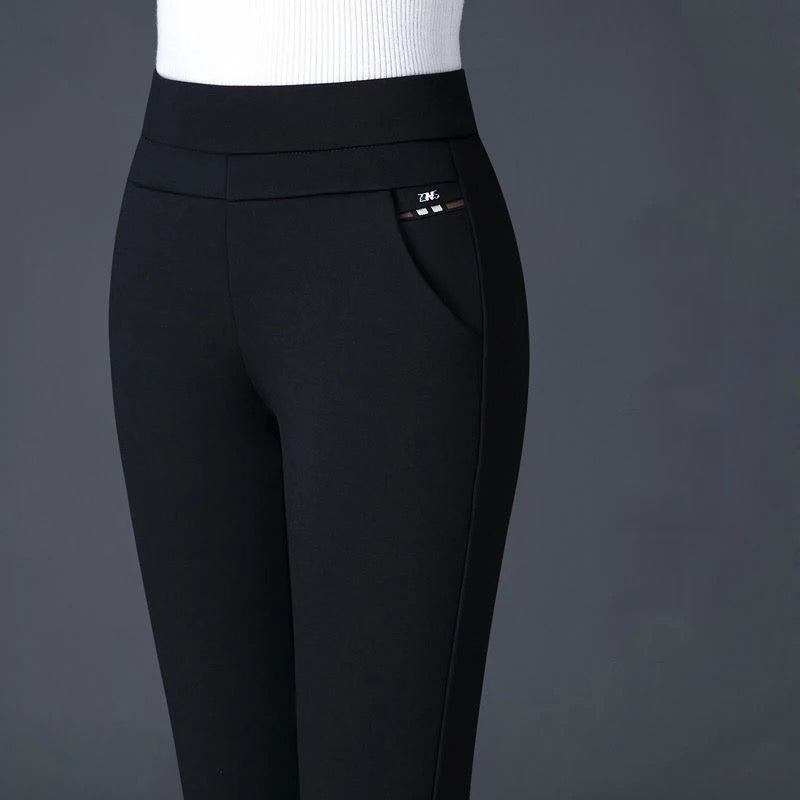 Straight Ladies' Trousers with Elastic High Waist - Sophia-Black-M-State of Style