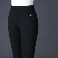 Straight Ladies' Trousers with Elastic High Waist - Sophia-Black-M-State of Style