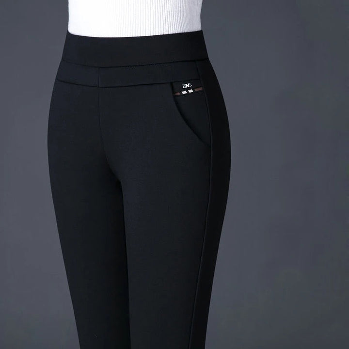 Straight Ladies' Trousers with Elastic High Waist - Sophia-Black-M-State of Style
