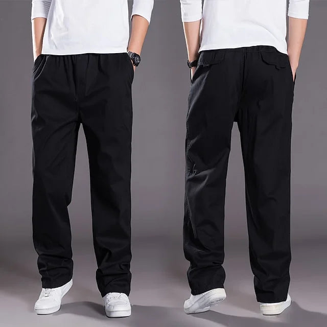 Straight Men's Cargo Pants with Elastic Waist - Odin-Black-M-State of Style