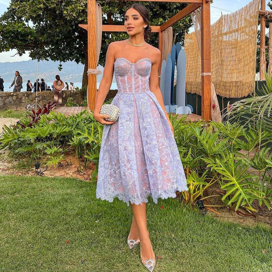 Strapless Kant Midi Dress with Corset Top - Luna-Blue-XS-State of Style