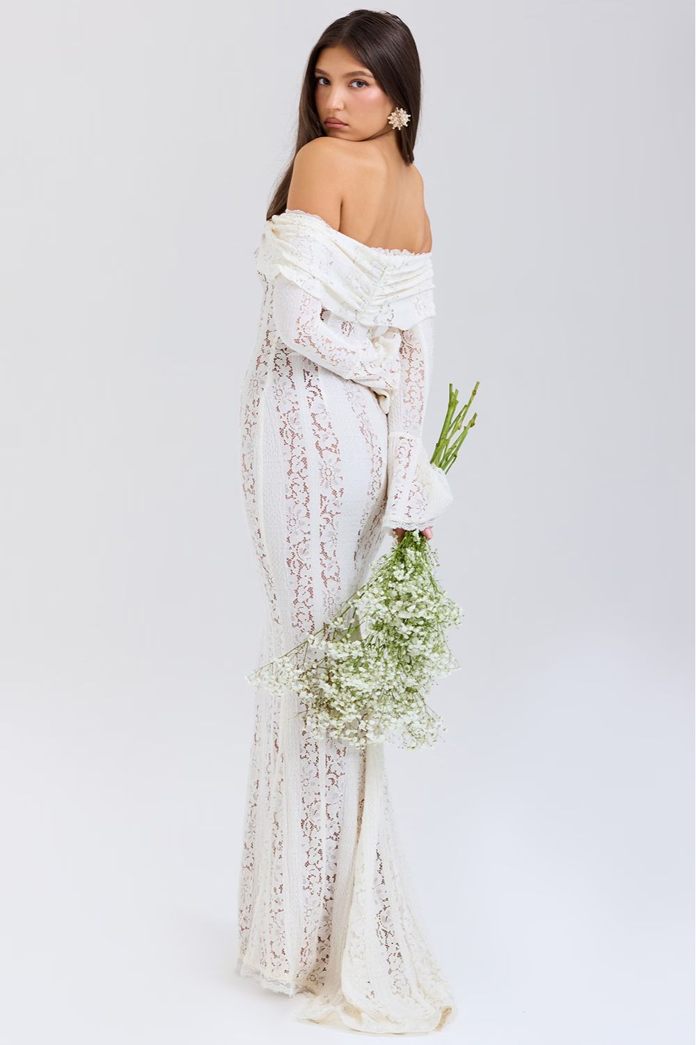 Strapless summer maxi dress made of floral lace for women – Alondra-S-State of Style