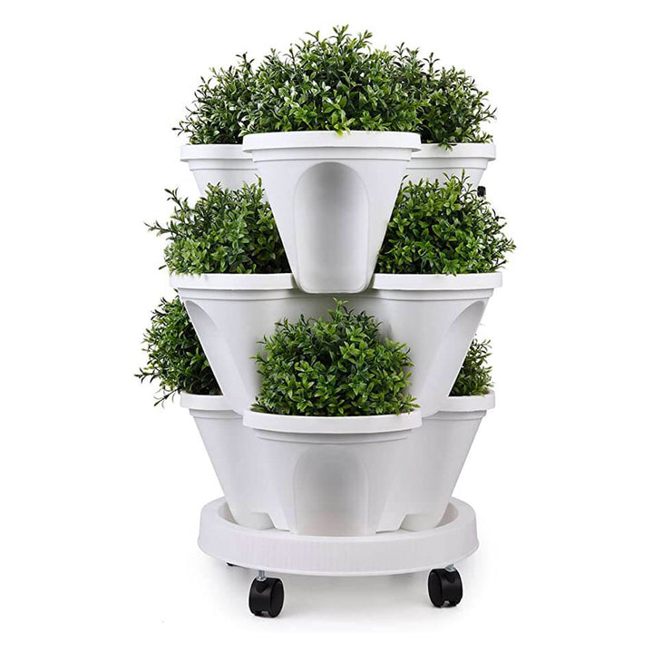 StrawberryStack Space-Saving Stackable Planters-White-State of Style