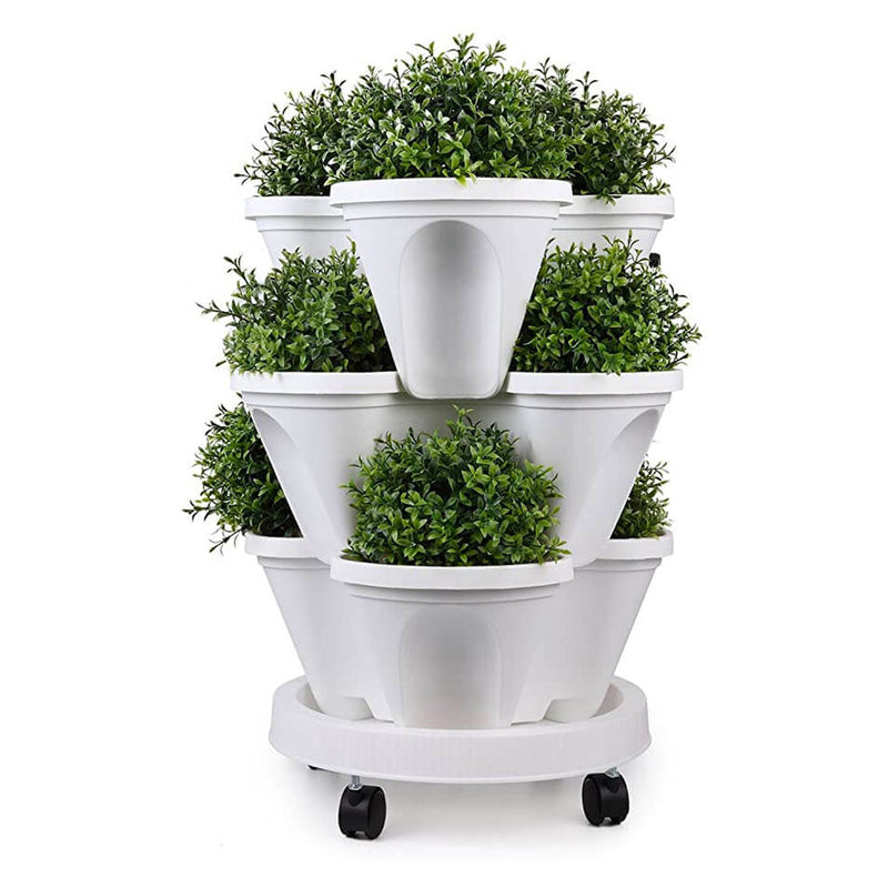 StrawberryStack Space-Saving Stackable Planters-White-State of Style