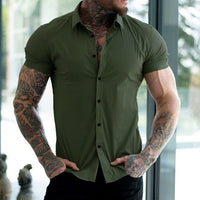 Stretch Short Sleeve Muscle Shirt - LeoFit-Olive Green-M-State of Style