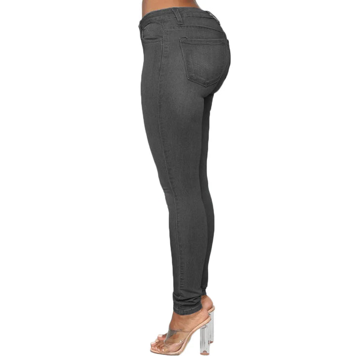 Stretch Velvet Skinny Jeans in Plus Size-Grey-XS-State of Style
