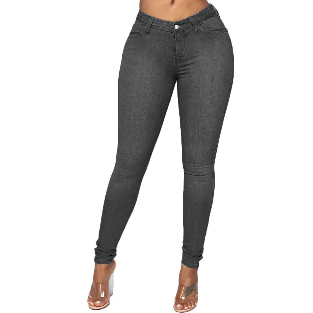 Stretch Velvet Skinny Jeans in Plus Size-Grey-XS-State of Style