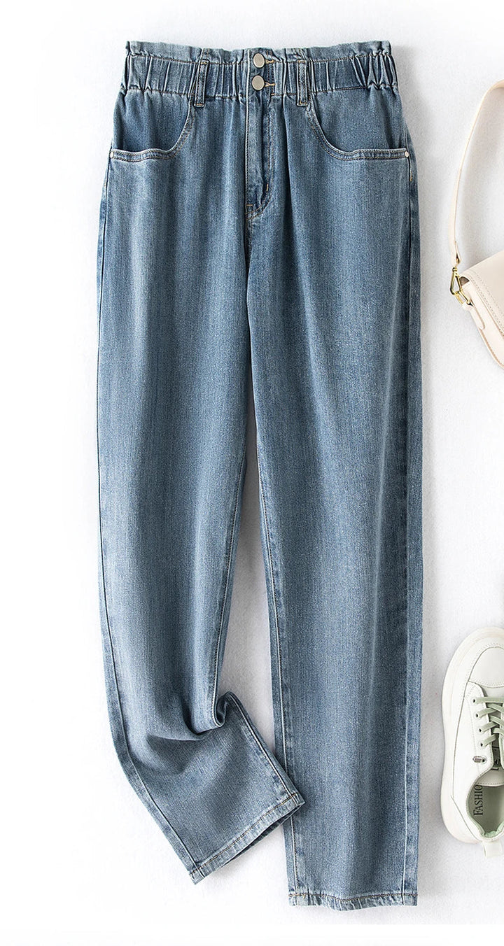 Stretchy High-Waist Plus Size Velvet Jeans – Comfortable & Stylish-Light Blue-L-28-State of Style
