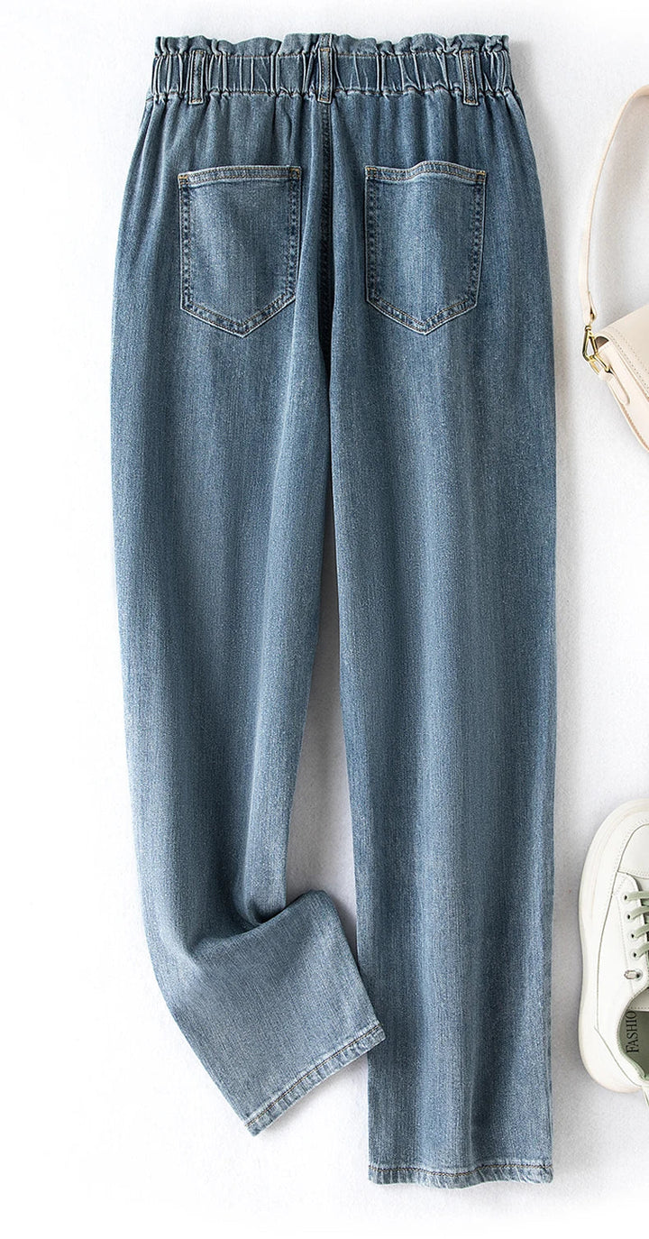 Stretchy High-Waist Plus Size Velvet Jeans – Comfortable & Stylish-Medium Blue-L-28-State of Style