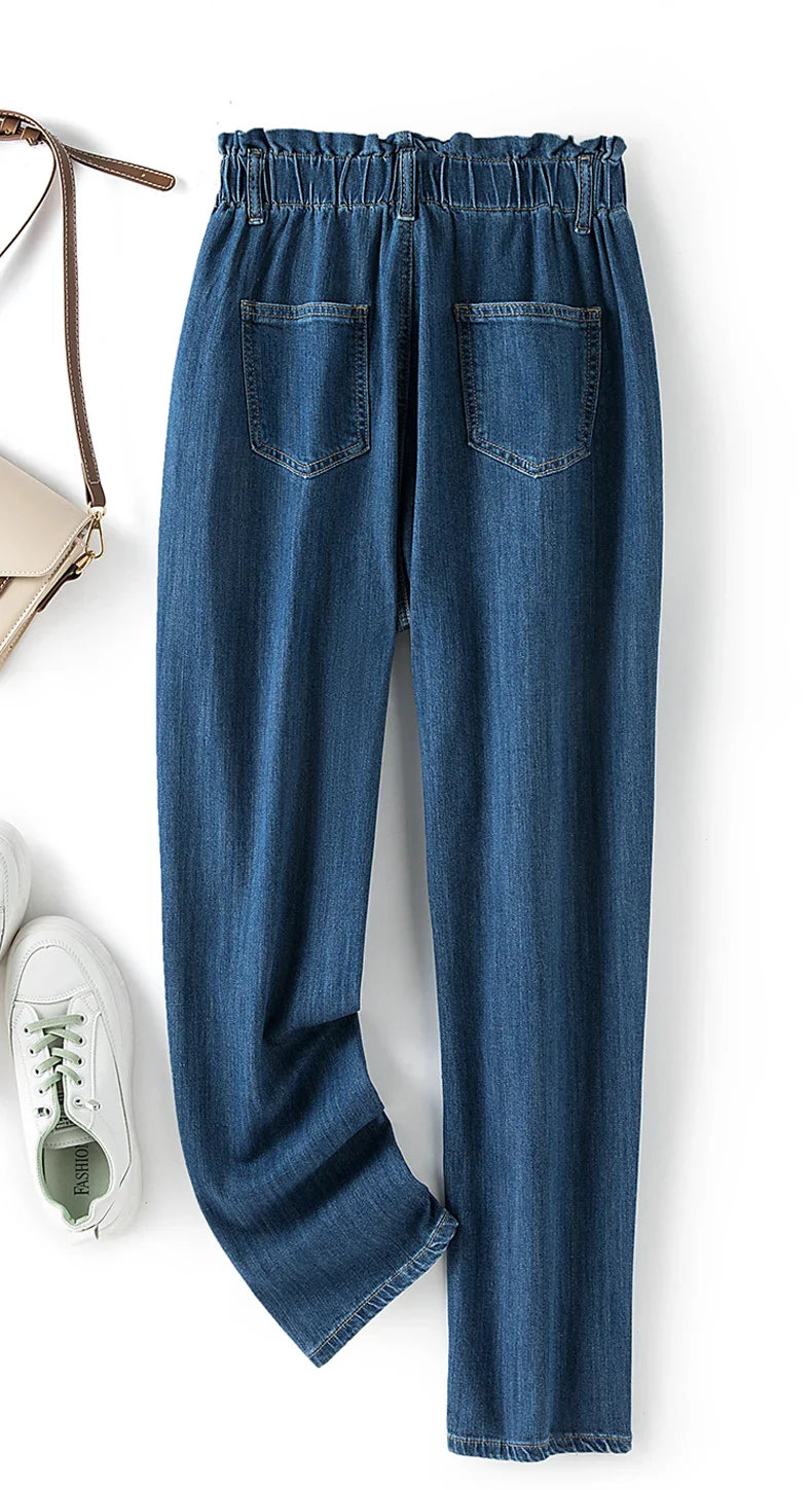 Stretchy High-Waist Plus Size Velvet Jeans – Comfortable & Stylish-Medium Blue-L-28-State of Style
