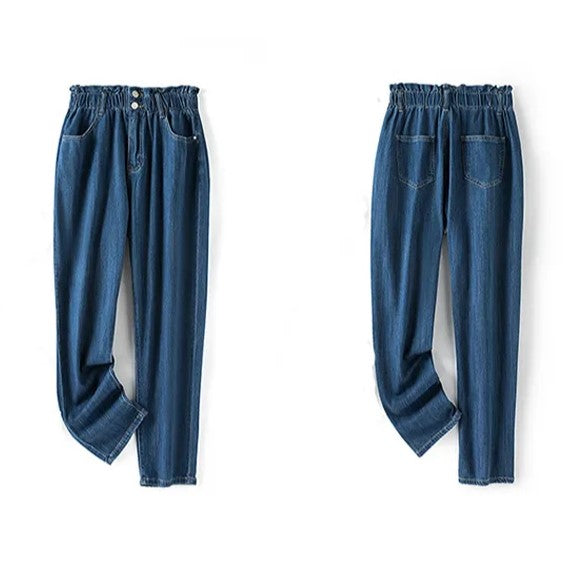 Stretchy High-Waist Plus Size Velvet Jeans – Comfortable & Stylish-Medium Blue-L-28-State of Style
