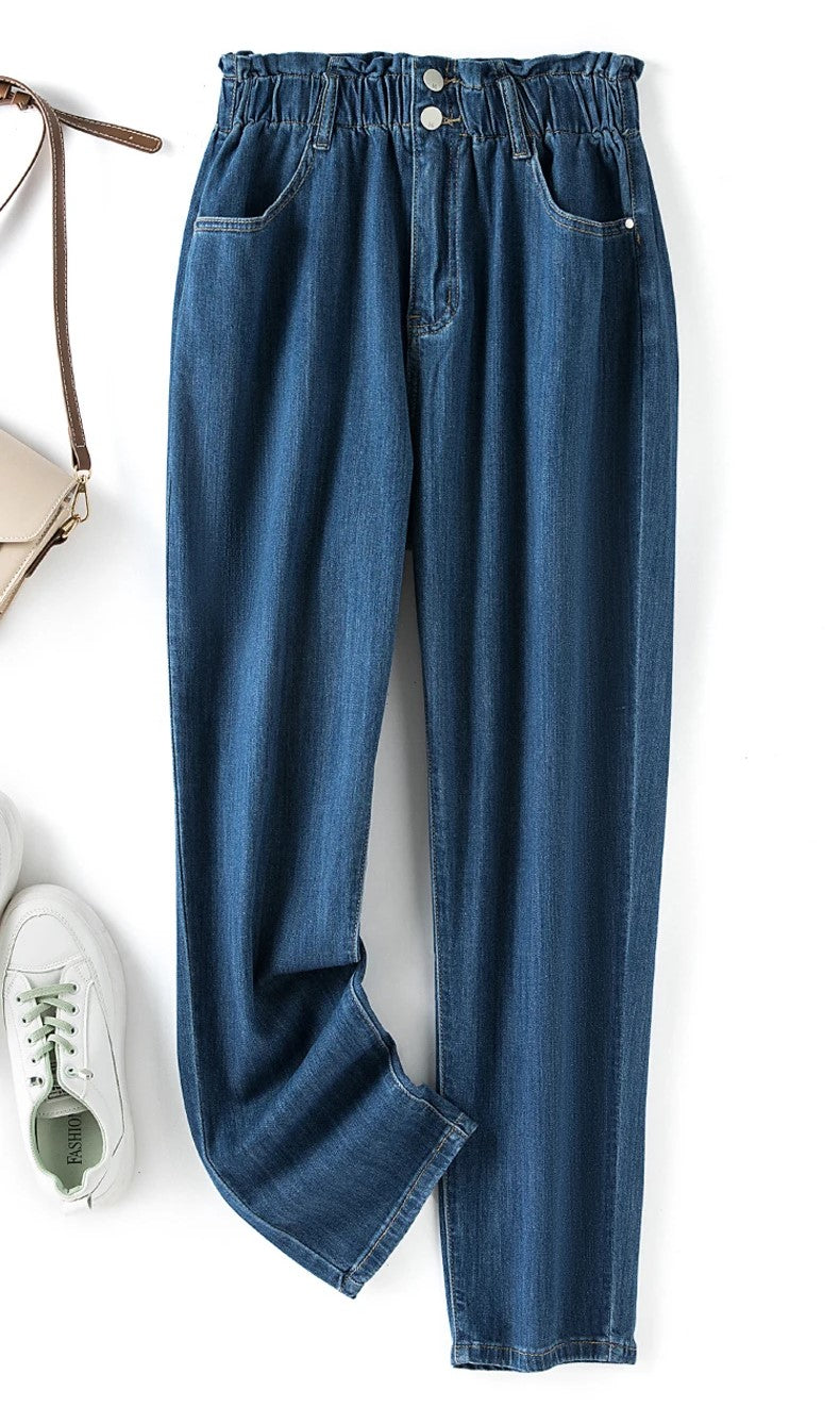 Stretchy High-Waist Plus Size Velvet Jeans – Comfortable & Stylish-Medium Blue-L-28-State of Style