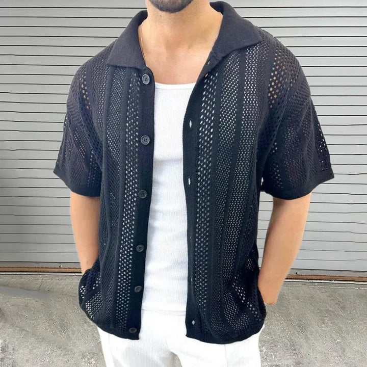 Strick shirt with classic collar – Enzo-Black-M-State of Style