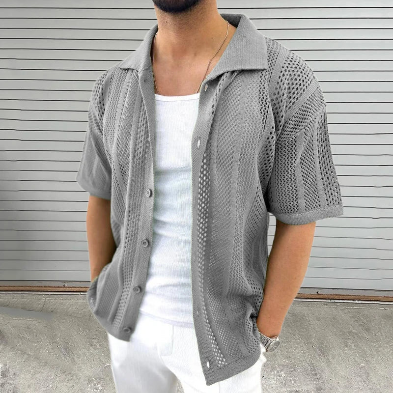 Strick shirt with classic collar – Enzo-Gray-M-State of Style