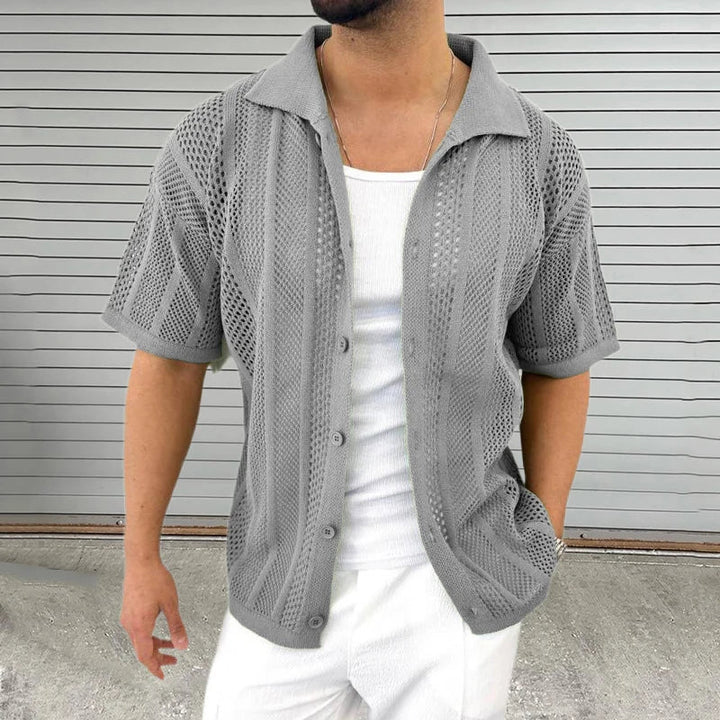 Strick shirt with classic collar – Enzo-Khaki-M-State of Style
