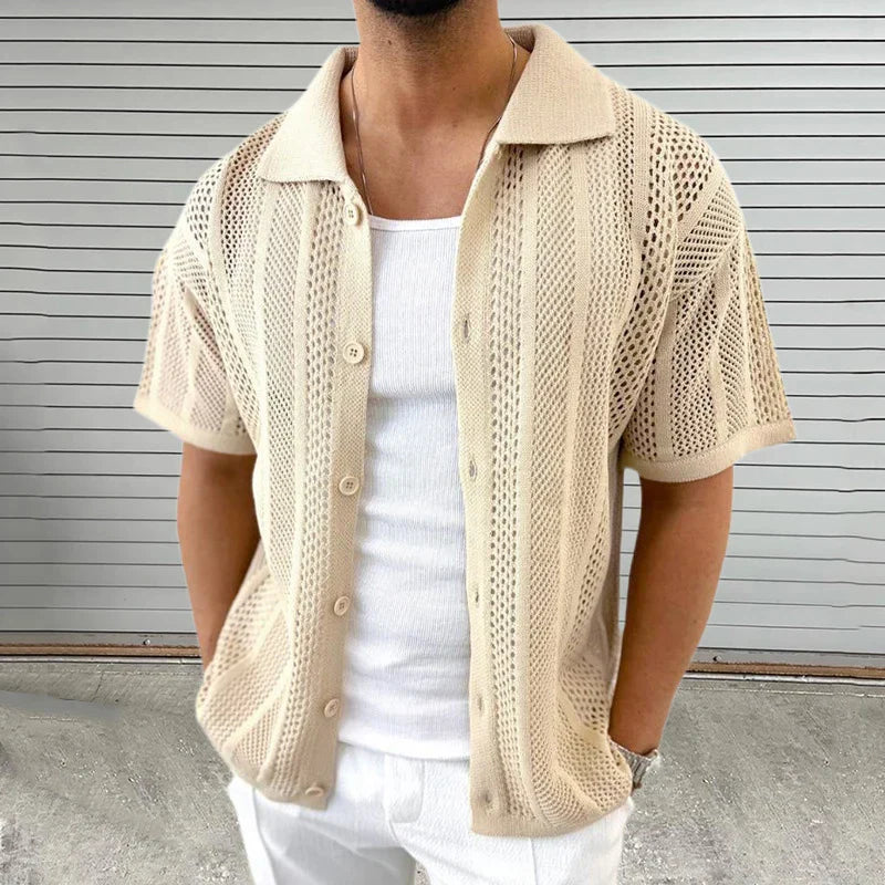 Strick shirt with classic collar – Enzo-Khaki-M-State of Style
