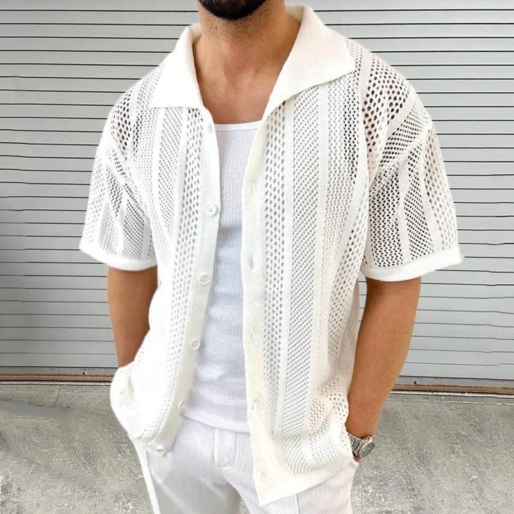 Strick shirt with classic collar – Enzo-White-M-State of Style