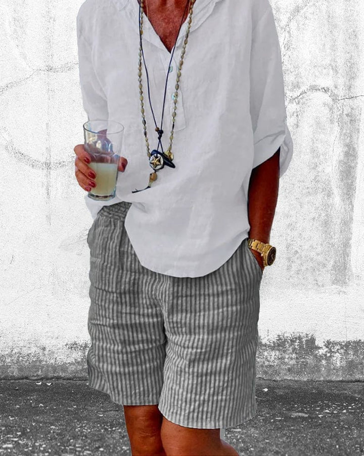 Striped Cotton-Linen Women's Shorts – Nina-Blue-S-State of Style