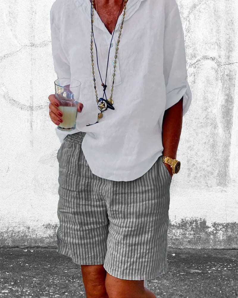 Striped Cotton-Linen Women's Shorts – Nina-Blue-S-State of Style